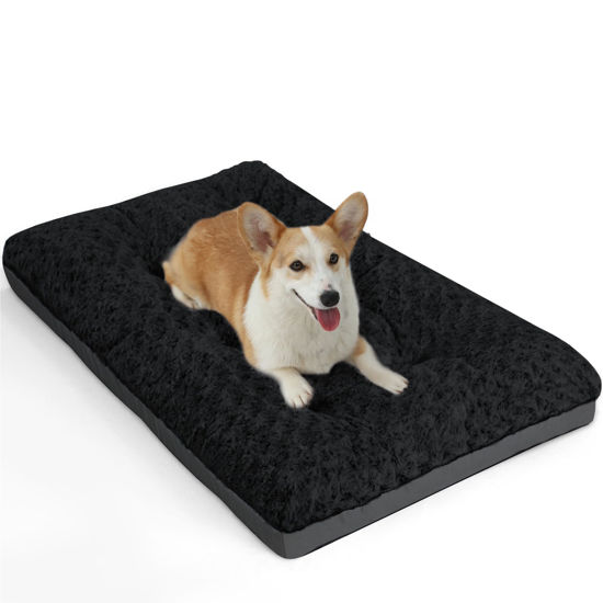 Picture of POCBLUE Deluxe Washable Dog Bed for Medium Dogs Dog Crate Mat 30 inch Comfy Fluffy Kennel Pad Anti-Slip for Dogs Up to 40 lbs, 30" x 19", Black