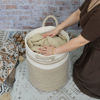 Picture of XUANGUO Cotton Rope Laundry Basket Hamper for Clothes Woven Storage Basket for Living Room Bedroom Boho Tall Rope Baskets for Blanket Toys Pillow Towels Baby Nursery Hamper Bin Large brown and white