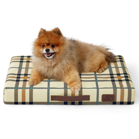 Picture of Bedsure Small Patterned Dog Bed for Small Dogs, Outdoor Waterproof Orthopedic Egg Foam Dog Bed Comfort Pet Mats for Crate with Removable Washable Cover(24"x16", Cream)