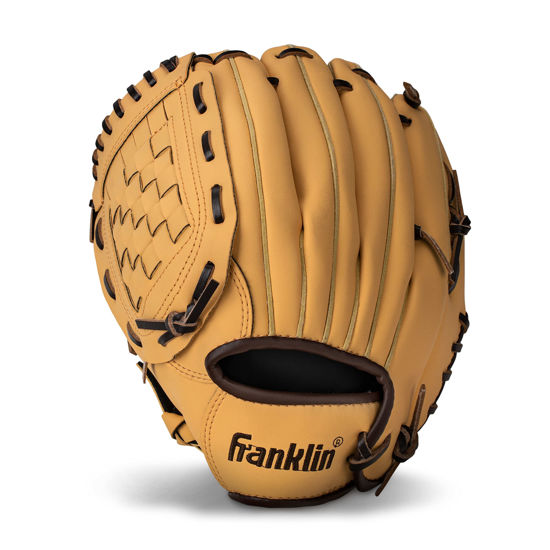 Picture of Franklin Sports Baseball + Softball Glove - Field Master Baseball + Softball Mitt - Adult + Youth Glove - Men's + Women's Baseball + Softball Gloves - Left Hand Throw - 10.5" - Camel Brown