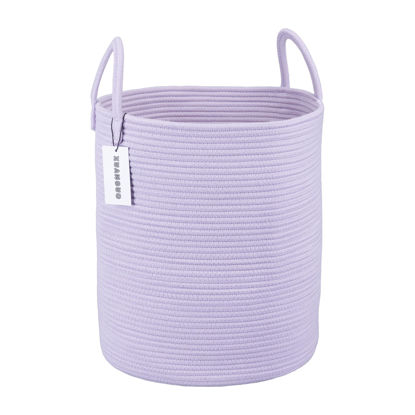 Picture of XUANGUO Rope Laundry Basket Hamper for Clothes Woven Storage Basket for Living Room Bedroom Boho Tall Rope Baskets for Blanket Toys Pillow Towels Baby Nursery Hamper Bin Large purple or lavender