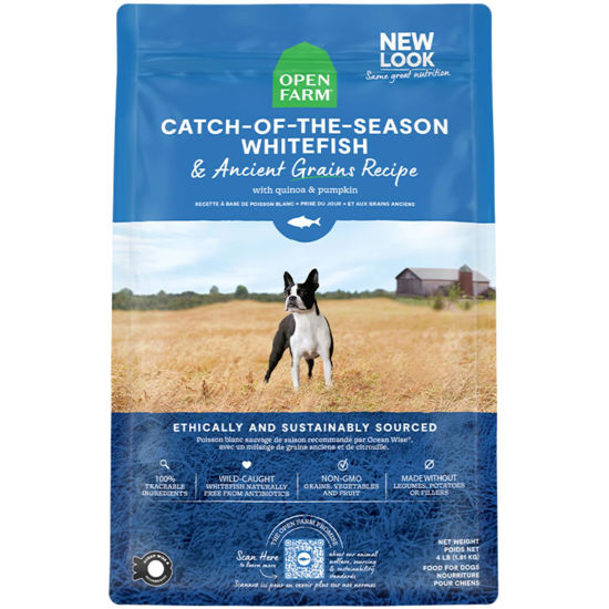 Picture of Open Farm Ancient Grains Dry Dog Food, Humanely Raised Meat Recipe with Wholesome Grains and No Artificial Flavors or Preservatives (Catch-of-The-Season Whitefish Ancient Grain, 4 Pound (Pack of 1))