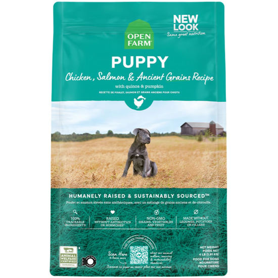 Picture of Open Farm Ancient Grains Dry Dog Food, Humanely Raised Meat Recipe with Wholesome Grains and No Artificial Flavors or Preservatives (Puppy Ancient Grain, 4 Pound (Pack of 1))