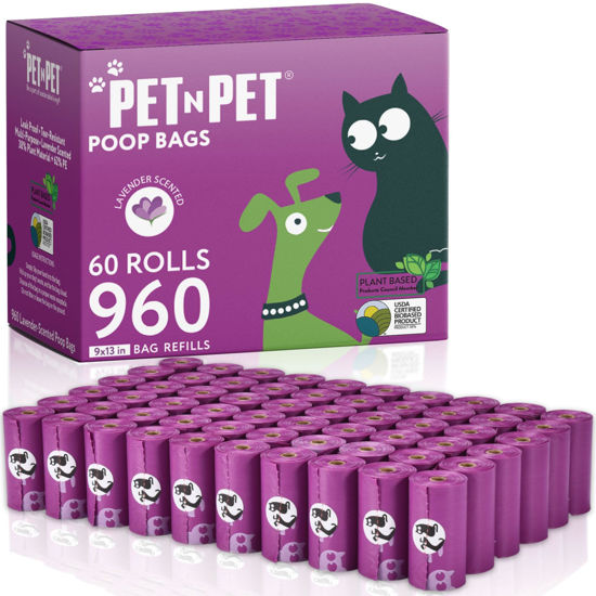 Picture of Pet N Pet Poop Bags for Dogs, 960 Counts Lavender Scented Dog Poop Bags, USDA Certified 38% Plant Based & 62% PE Dog Waste Bags, Doggie Poop Bags, Dog Poop Bags Rolls, Scented Poop Bags for Dogs