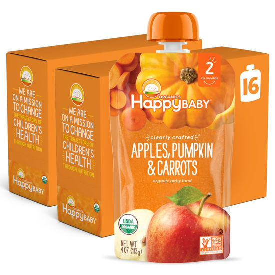 Picture of Happy Baby Organic Apple, Pumpkin & Carrots Baby Food, Non GMO, 4 Ounces (Pack Of 16)