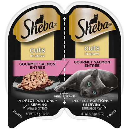 Picture of SHEBA PERFECT PORTIONS Cuts in Gravy Adult Wet Cat Food Trays (24 Count, 48 Servings), Gourmet Salmon Entrée, Easy Peel Twin-Pack Trays