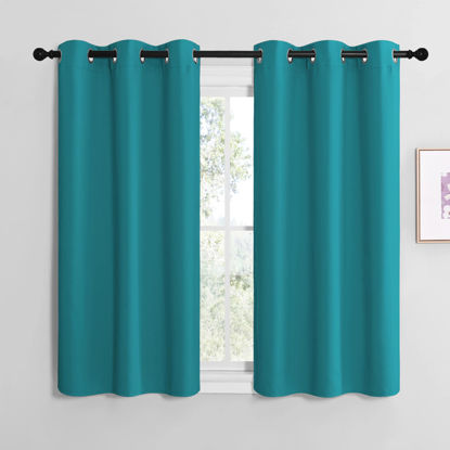 Picture of NICETOWN Room Darkening Curtains 50 inch Length 2 Panels, Thermal Insulated Grommet Blackout Curtains for Modern Casual Elegant Bedroom Kids Room Theme Decoration (Peacock Teal, 2 Pieces, W42)