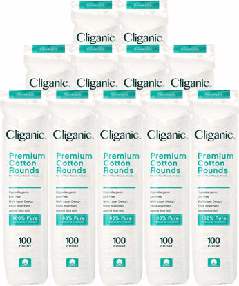 Picture of Cliganic Premium Cotton Rounds for Face (Bulk 1200 Count) Makeup Remover Pads, Hypoallergenic, Lint-Free | 100% Pure Cotton