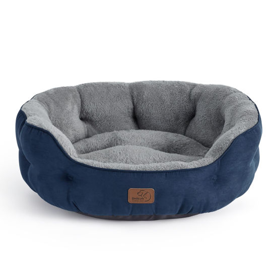 Picture of Bedsure Dog Beds for Small Dogs - Round Cat Beds for Indoor Cats, Washable Pet Bed for Puppy and Kitten with Slip-Resistant Bottom, 20 Inches, Navy