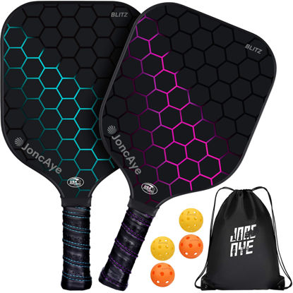 Picture of JoncAye Pickle-Ball-Paddle Set of 2 with Balls, Paddle Bag | USAPA Approved Pickleball-Rackets 2 Pack for Kids, Adults | Fiberglass Pickleball Racquets Pink Blue for Women Men | Pickleball Kit