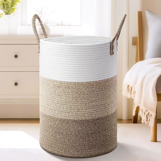 Picture of Artfeel Laundry Basket,Woven Cotton Rope Laundry Hamper,60L for Decorative Storage of Dirty Clothes,Toys and Blankets in Bathroom,Bedroom and Living Room