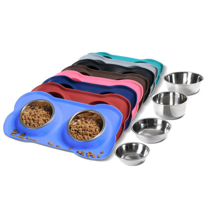 Picture of Hubulk Pet Dog Bowls 2 Stainless Steel Dog Bowl with No Spill Non-Skid Silicone Mat + Pet Food Scoop Water and Food Feeder Bowls for Feeding Small Medium Large Dogs Cats Puppies (Extra Large, Blue)