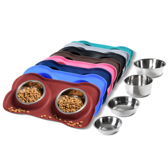 Picture of Hubulk Pet Dog Bowls 2 Stainless Steel Dog Bowl with No Spill Non-Skid Silicone Mat + Pet Food Scoop Water and Food Feeder Bowls for Feeding Small Medium Large Dogs Cats Puppies (X- Large, Burgundy)