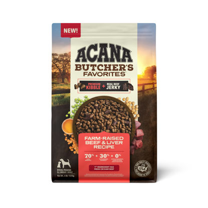 Picture of ACANA Butcher's Favorites Dry Dog Food, Farm-Raised Beef & Liver Recipe, Dry Kibble and Beef Jerky Pieces, 4lb