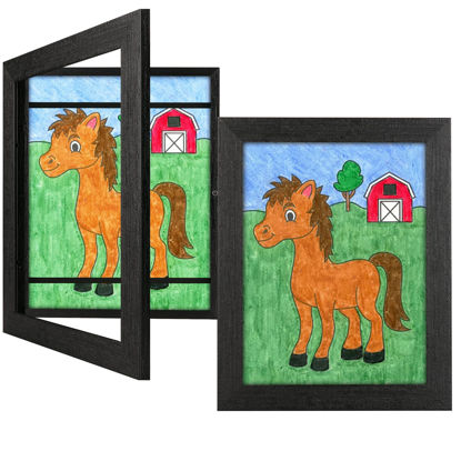 Picture of 2 Pack 8.5x11 Kids Art Frames Rustic Black, Kids Artwork Frames Changeable Child Artwork Picture Display Front Opening, Children Storage Frame Hold 50pcs Craft, Drawing, Art Project, Schoolwork