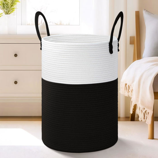 Picture of Artfeel Laundry Basket,Woven Cotton Rope Laundry Hamper,60L for Decorative Storage of Dirty Clothes,Toys and Blankets in Bathroom,Baby Room and Living Room