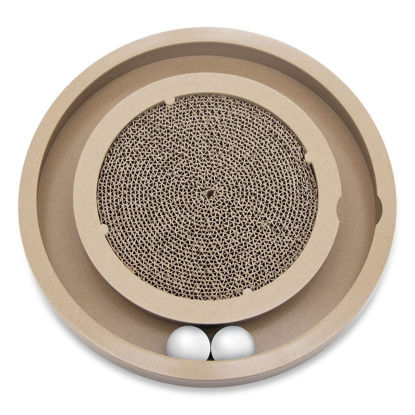 Picture of Best Pet Supplies Scratch and Spin Cat Scratcher Pad with Interactive Spinning Balls for Active Play, Natural Recycled Corrugated Cardboard, Supports Pet Behaviors, Relieves Stress