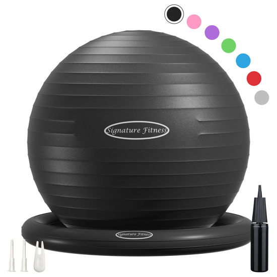 Picture of Signature Fitness Balance Ball with Base Kit, 65cm 26-inch Yoga Ball Chair, Exercise Ball with Inflatable Ring Base for Home or Office Desk, Includes Air Pump, Black