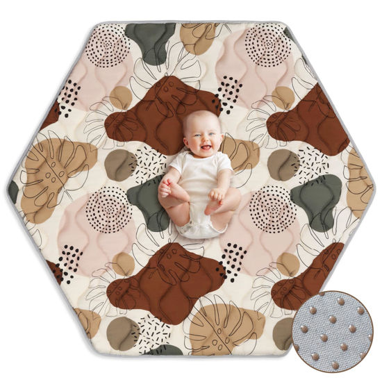 Picture of Blissful Diary Hexagon Playpen Mat,52x48 Thicken Soft Playpen Mat fits Regalo Portable Play Yard 48 Inch and Hiccapop 53" PlayPod Playpen,Washable Baby Play Mat for Infants Toddler Kids,Boho Design