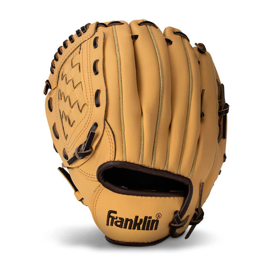 Picture of Franklin Sports Baseball + Softball Glove - Field Master Baseball + Softball Mitt - Youth Glove - Left Hand Throw - 10" - Camel Brown