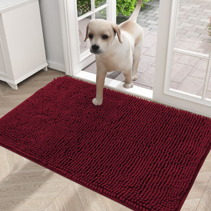 Picture of OLANLY Dog Door Mat for Muddy Paws 36x24, Absorbs Moisture and Dirt, Absorbent Non-Slip Washable Mat, Quick Dry Chenille, Mud Mat for Dogs, Entry Indoor Door Mat for Inside Floor, Burgundy