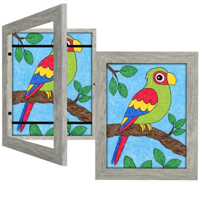 Picture of 2 Pack 8.5x11 Kids Art Frames Gray, Kids Artwork Frames Changeable Child Artwork Picture Display Front Opening, Rustic Children Storage Frame Hold 50pcs Craft, Drawing, Art Project, Schoolwork