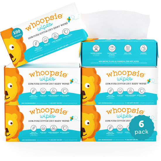 Picture of 100% Pure Cotton Dry Wipes | 600 Count | Use Wet or Dry | Soft & Sensitive | Hypoallergenic | Extra Strong & Absorbent | Perfect for Diaper Changes, Runny Noses, Drool, Meal Time & Nursing