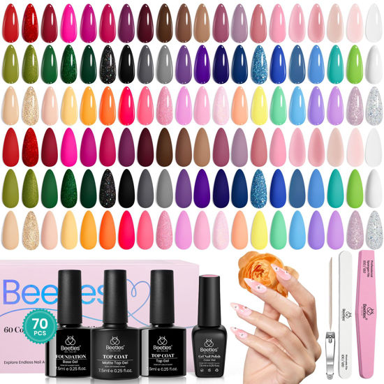 Picture of Beetles Gel Nail Polish Set-70 PCS 60 Colors Gel Nail Polish Kit with Base Glossy & Matte Top Coat Gel Nail Polish for Beginners Seasonal Harmony DIY Salon Home Gifts for Women