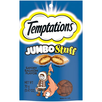 Picture of Temptations Jumbo Stuff Crunchy and Soft Cat Treats Savory Salmon Flavor, 2.5 oz. Pouch (Pack of 12)