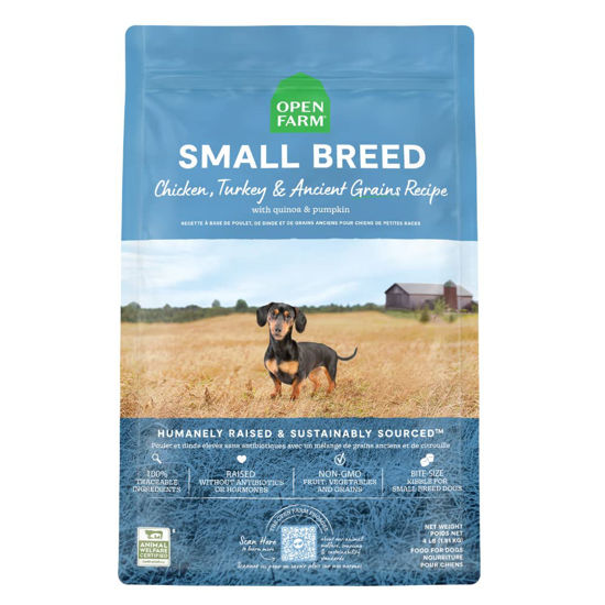 Picture of Open Farm Ancient Grains Dry Dog Food, Humanely Raised Meat Recipe with Wholesome Grains and No Artificial Flavors or Preservatives (Small Breed, 4 Pound (Pack of 1))