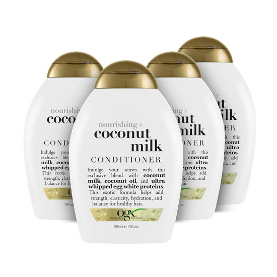 Picture of OGX Nourishing Coconut Moisturizing Conditioner for Strong & Healthy Hair, with Coconut Oil & Egg White Protein, Paraben-Free, Sulfate-Free, 13 oz (Pack of 4)