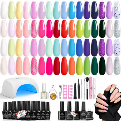 Picture of Beetles Gel Nail Polish Set with Uv light, 52 Pcs Gel Starter Kit, 32 Colors Summer Pastel Pink Blue Purple Glitter Gel Polish Set Soak Off Base Top Coat Cuticle Oil Nail Art Manicure Gifts for Women