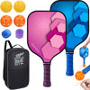 Picture of JoncAye Pickleball Set of 2 Paddles and Balls w/Case | USAPA Approved Pickleball Rackets Pink, Blue, w/Lead Tape, Ball Retriever | Pickleball Equipment for Men, Women with Accessories