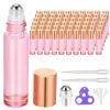 Picture of PrettyCare Roller Bottles For Oils 10 ml (Pink Glass, 60 Pack, 10 Extra Stainless Steel Balls, 72 Labels, 4 Opener, 7 Funnels Essential Oil Roller Bottles, Roller on Bottles