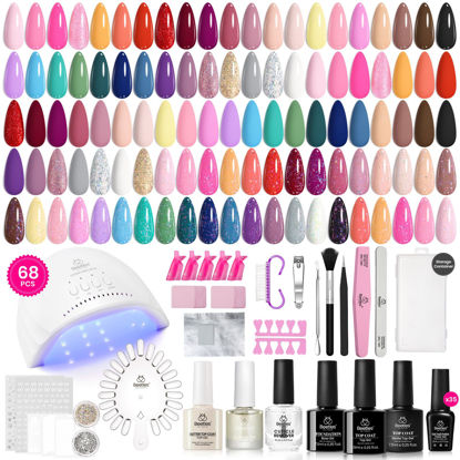 Picture of Beetles Gel Nail Polish Kit with U V Light - 68 Pcs Set 35 Colors Pink Glitter Nude Gray Gel Polish with Base and Matte&Glossy Top Coat Vivid Seasons Gel Nail Set Nail Art Manicure Tools Gifts