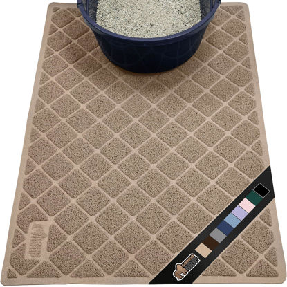 Picture of The Original Gorilla Grip Water Resistant Cat Litter Box Trapping Mat 47x35, Easy Clean, Textured Backing, Traps Mess for Cleaner Floors, Less Waste, Stays in Place for Cats, Soft on Paws, Beige