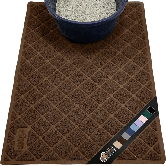 Picture of The Original Gorilla Grip Water Resistant Cat Litter Box Trapping Mat 47x35, Easy Clean, Textured Backing, Traps Mess for Cleaner Floors, Less Waste, Stays in Place for Cats, Soft on Paws, Brown