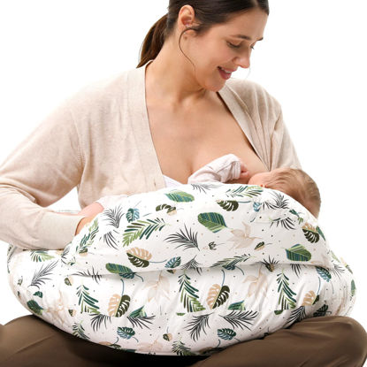 Picture of Momcozy Original Nursing Pillow for Breastfeeding, Plus Size Breastfeeding Pillows for More Support, with Adjustable Waist Strap and Removable Cotton Cover, Spring Leaves