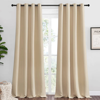 Picture of NICETOWN Bedroom Room Darkening Curtains - Triple Weave Microfiber Grommet Top Thermal Insulated Solid Room Darkening Panels/Drapes for Kid's Room (Biscotti Beige, 1 Pair, 55 inches by 90 Inch)