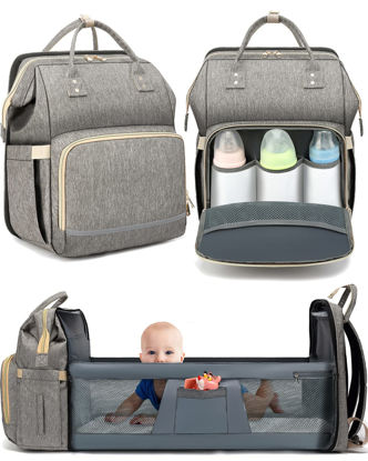 Picture of WOWTINA Baby Diaper Bag Backpack with Changing Station for Boy Girl, Baby Registry Search Shower Gifts Baby Stuff for Newborn Essentials Must Haves, Dad Mom Travel Large Grey Diaper Bags