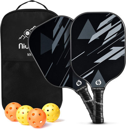 Picture of niupipo Pickleball Paddles, Lightweight Pickleball Rackets w/Fiberglass Surface, Fiberglass Surface, Pickleball Set of 4 Balls and 1 Pickleball Bag