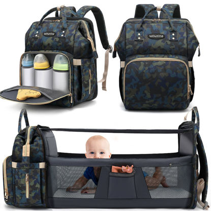 Picture of WOWTINA Baby Diaper Bag Backpack with Changing Station for Boy Girl, Baby Registry Search Shower Gifts Baby Stuff for Newborn Essentials Must Haves, Dad Travel Large Camo Diaper Bags