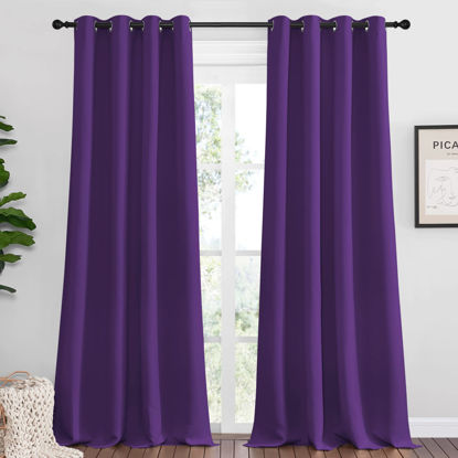 Picture of NICETOWN Purple Blackout Curtains 96 inches Long, Niose Reducing and Thermal Insulated Room Darkening Curtains for Girls Bedroom Living Room Window Decoration (55 inches Wide, 2 Panels)