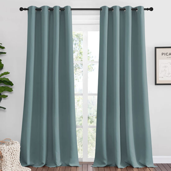 Picture of NICETOWN Modern Blackout Curtains Noise Reducing, Greyish Blue, 2 Panels, W55 x L102 -Inch, Thermal Insulated and Privacy Room Darkening Drape Panels for Boy's Guest Room Door Window