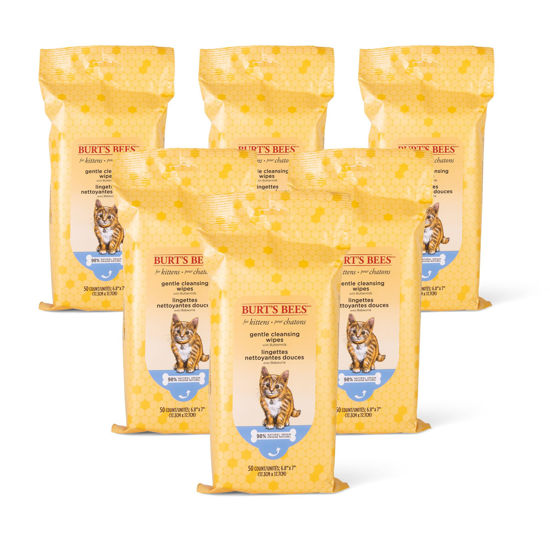 Picture of Burt's Bees for Pets Kitten Wipes Wipes | Kitten Wipes for All Cats, Safe for Kittens | Cruelty Free, Sulfate & Paraben Free, pH Balanced for Cats - Made in USA, 50 Count - 6 Pack