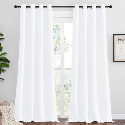 Picture of NICETOWN Blackout Curtains for Kids Room, Pure White, Set of 2, 55 x 102 Inch, Triple Weave Microfiber Home Thermal Insulated Solid Ring Top Blackout Panels/Drapes for Bedroom