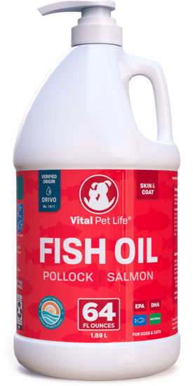 Picture of Fish Oil for Dogs - Healthy Skin & Coat, Salmon, Pollock, All Natural Supplement for Pets, Itching Scratching Allergy & Inflammation Defense, Omega 3 EPA DHA, Brain & Heart Health, 64 oz