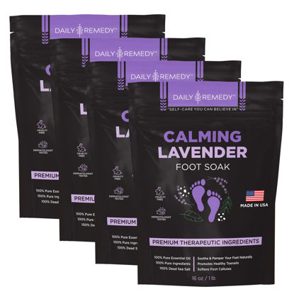 Picture of Daily Remedy’s Calming Lavender Foot Soak with Epsom Salt - Made in USA - for Athlete’s Foot, Tired Achy Feet, Pedicure, Foot Calluses and Smelly Foot Odor 64 oz