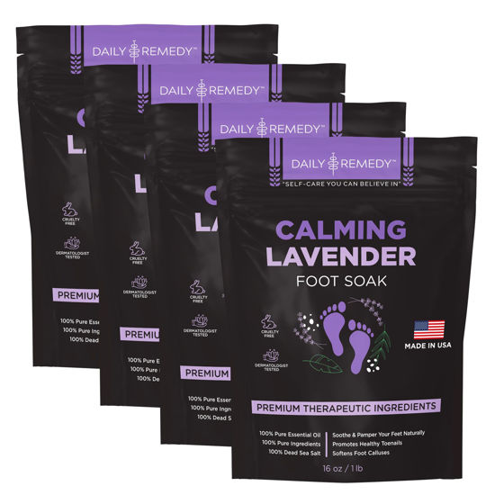 Picture of Daily Remedy’s Calming Lavender Foot Soak with Epsom Salt - Made in USA - for Athlete’s Foot, Tired Achy Feet, Pedicure, Foot Calluses and Smelly Foot Odor 64 oz