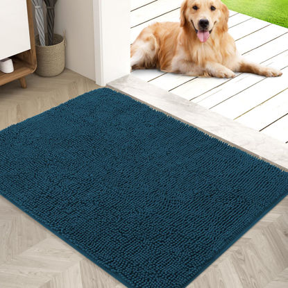 Picture of OLANLY Dog Door Mat for Muddy Paws 40x32, Absorbs Moisture and Dirt, Absorbent Non-Slip Washable Mat, Quick Dry Chenille, Mud Mat for Dogs, Entry Indoor Door Mat for Inside Floor, Atlantic Blue